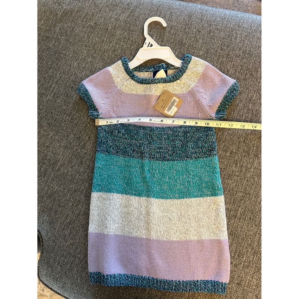 Crazy 8 Girls Striped Knit Sweater Dress Purple Teal Short Sleeve 2T NEW - Picture 4 of 6